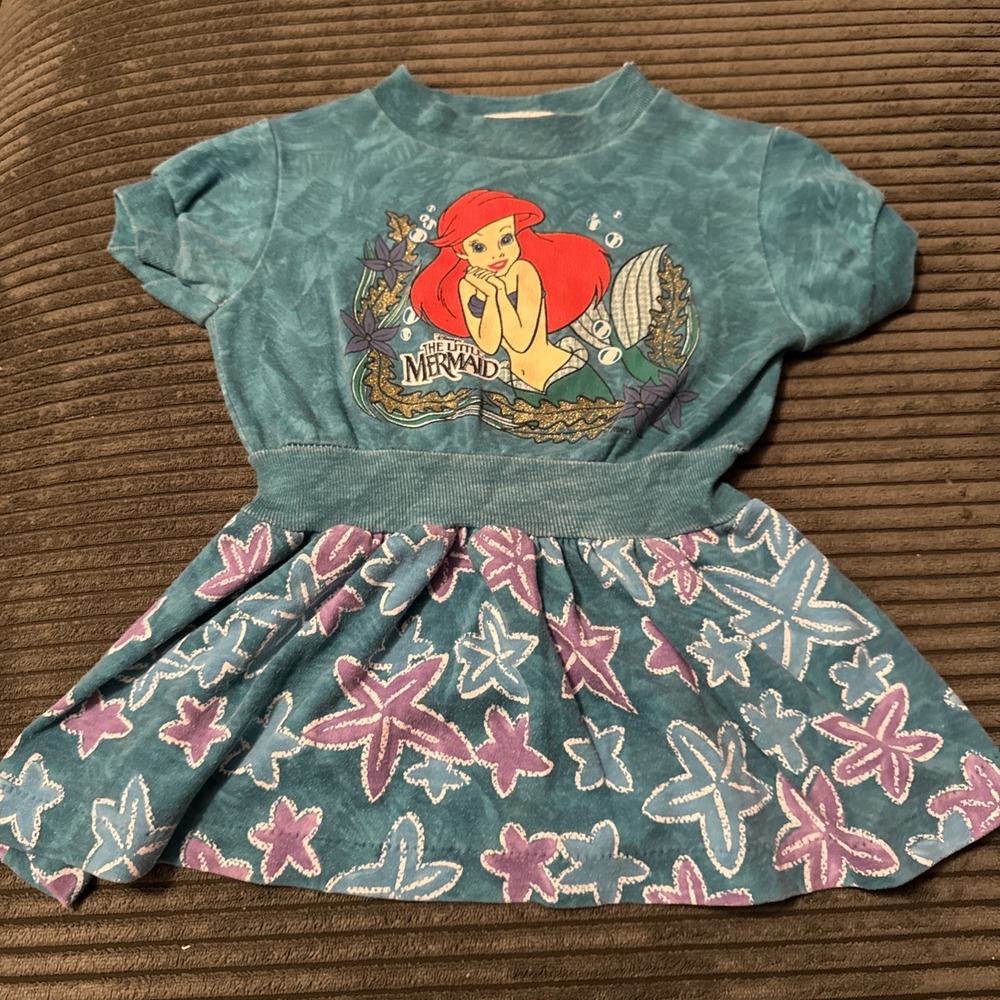 RARE Vintage 90's Disney's Little Mermaid Ariel Teal Graphic‎ Dress Girls Sz 2T